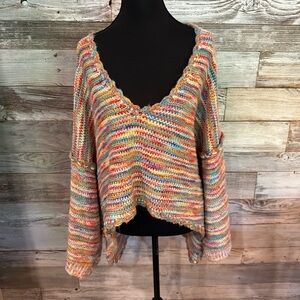 POL Colorful V-Neck Women's Sweater